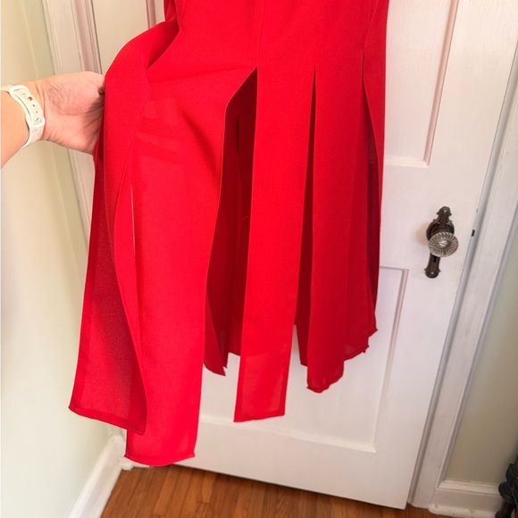 Vintage Slit Pleated Red Maxi Dress - Picture 5 of 10
